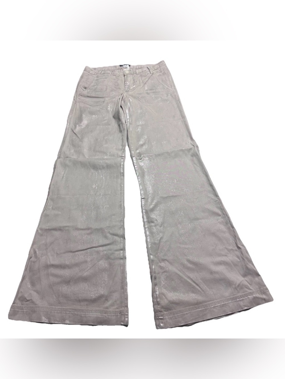 Alberta Ferretti Wide Leg Metallic AF Logo All Over Pants In Beige USA Size: 6